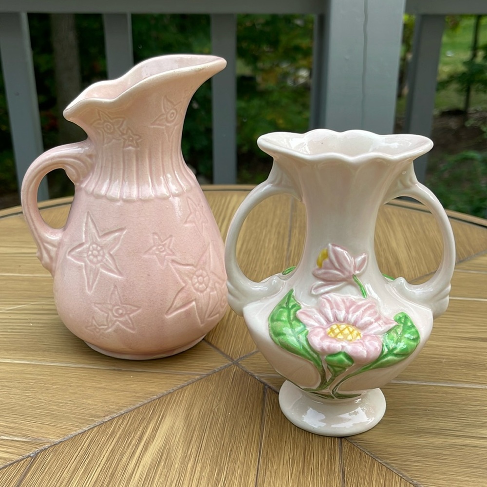 Vintage Pink Pitcher And Hull Vase, Made USA - Picture 2 of 11
